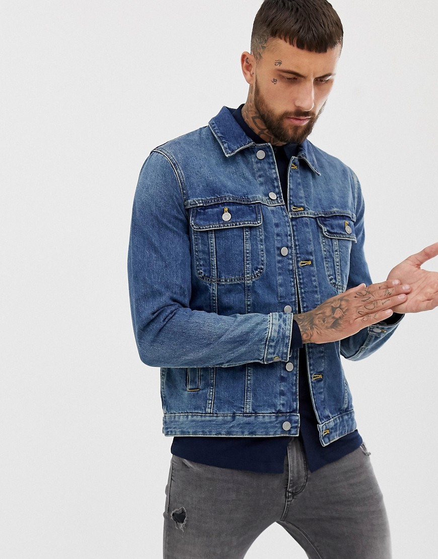 ASOS DESIGN regular denim jacket in mid wash Blue