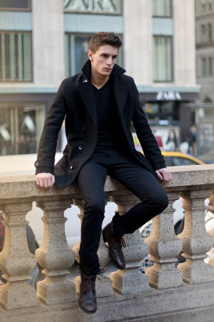 Dark denim with a shirt and an overcoat