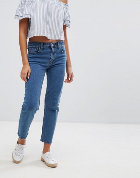 off shoulder striped crop top